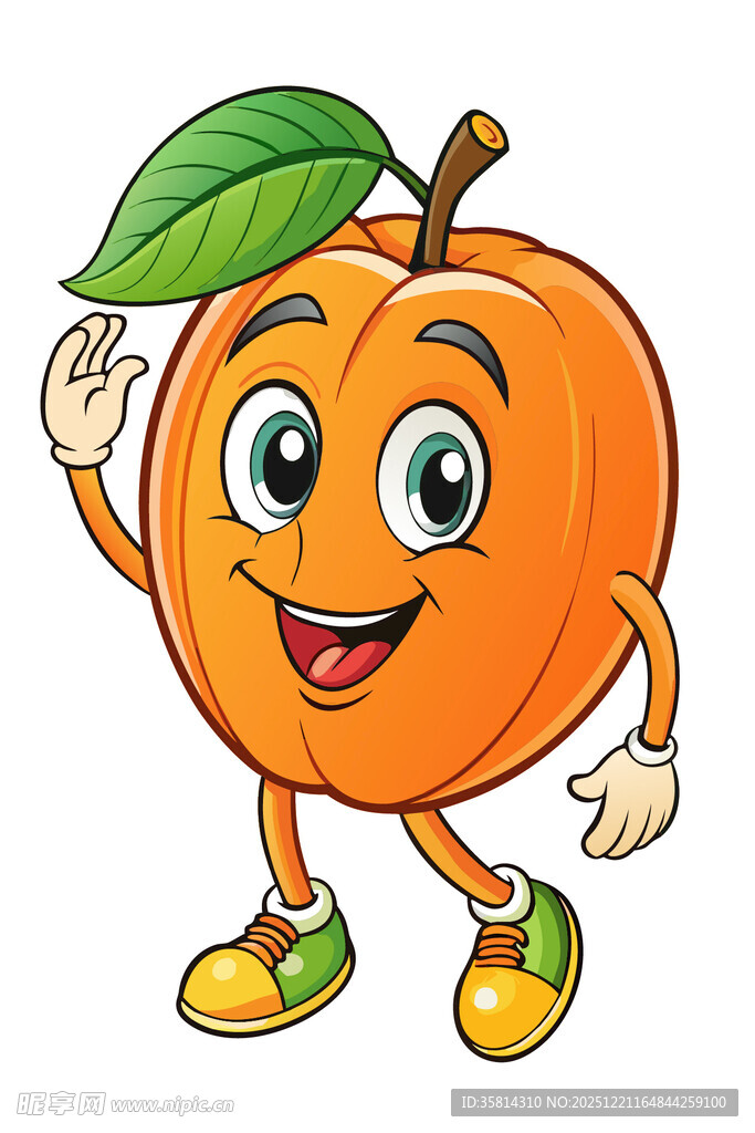 可爱杏果卡通形象挥手