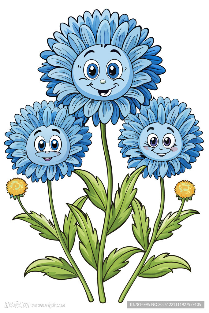 笑脸蓝菊插画