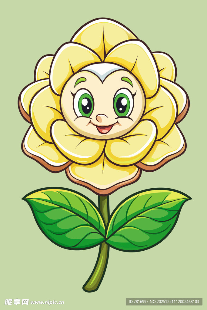 可爱笑脸黄玫瑰插画