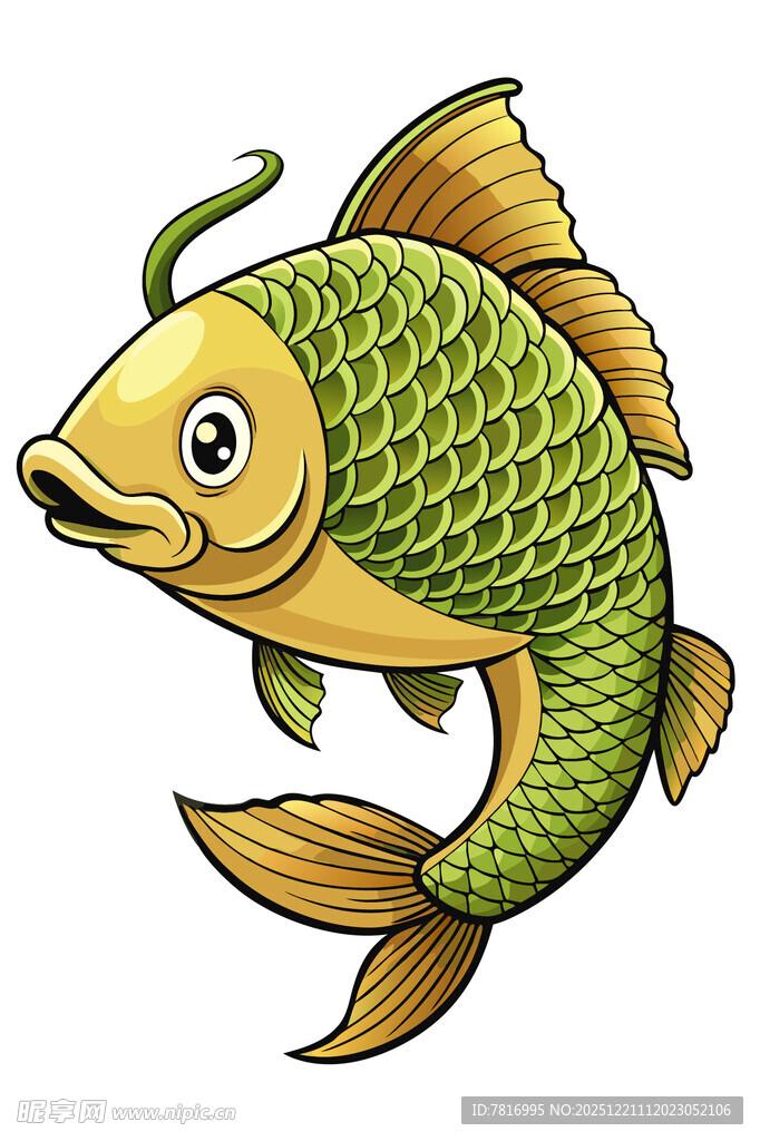 卡通绿色鲤鱼形象