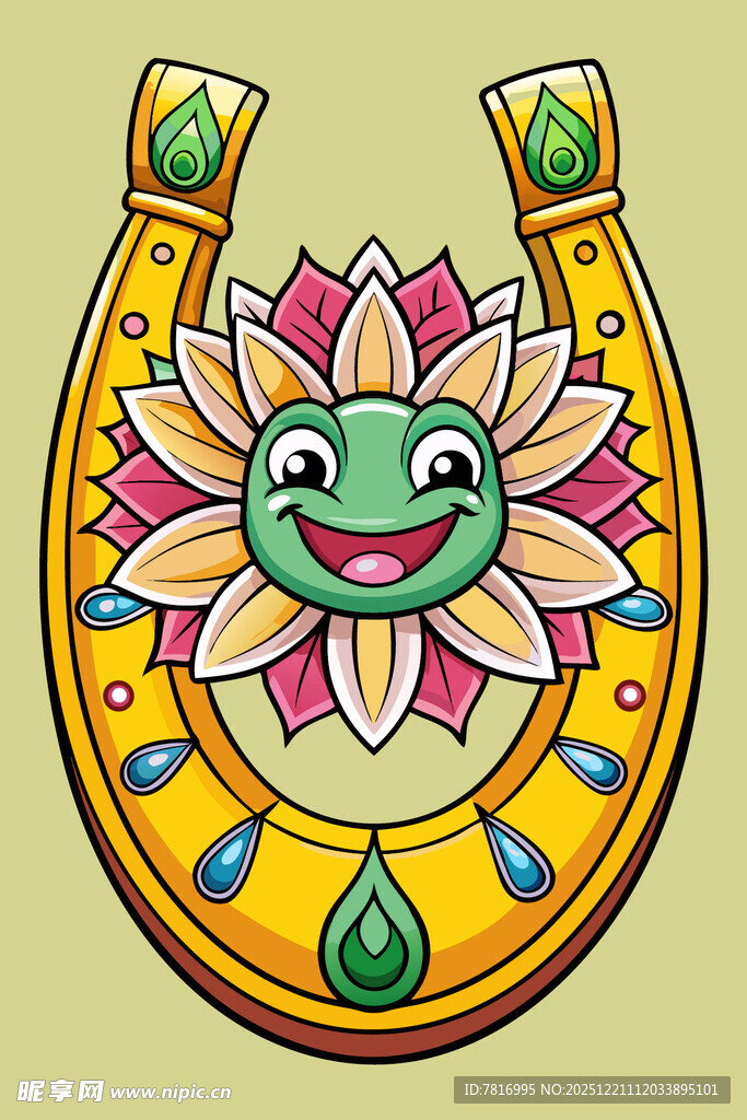 彩色笑脸马蹄铁装饰图案