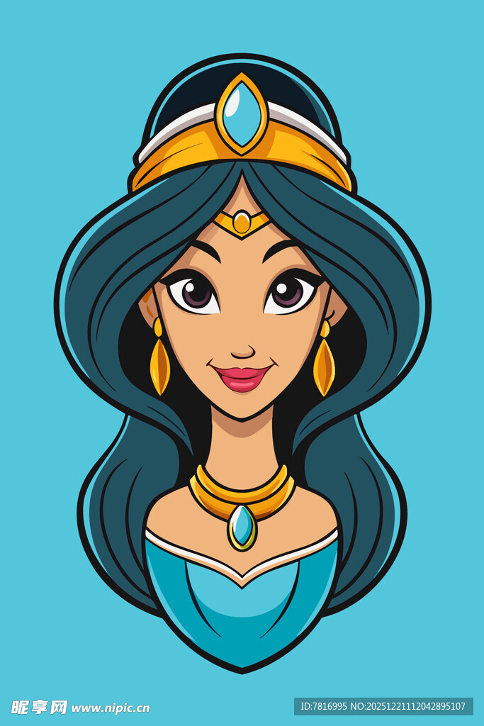 迪士尼公主茉莉头像插画