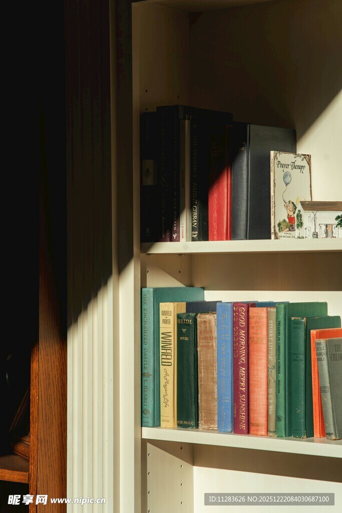 阳光洒落的温馨书架