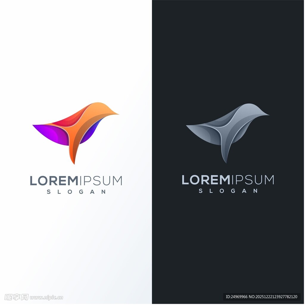 多彩与简约飞鸟标志设计