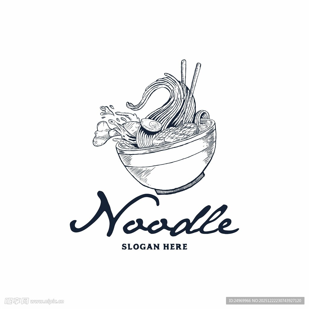 手绘风格的面条碗图案