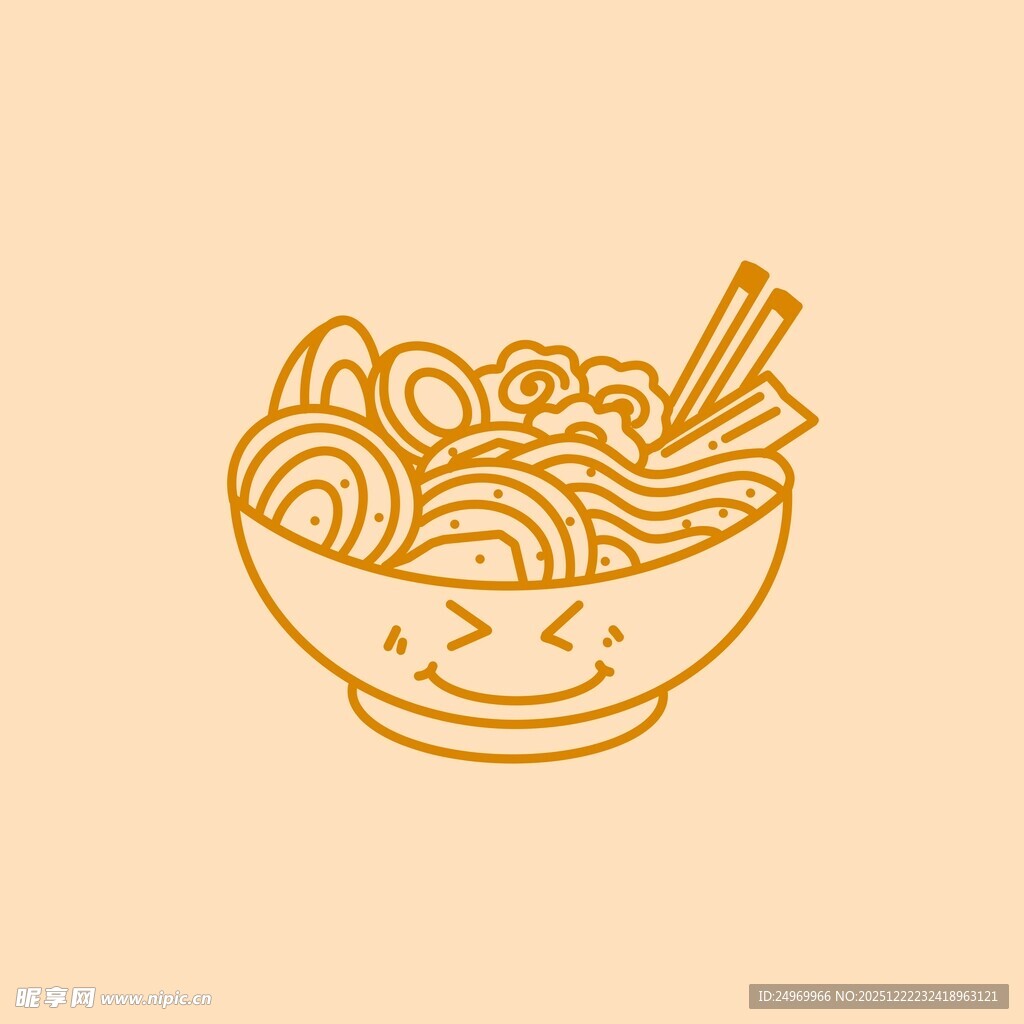 手绘风格的一碗面条