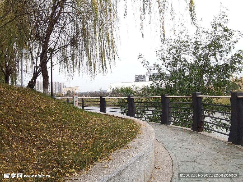 湖畔蜿蜒小径秋景