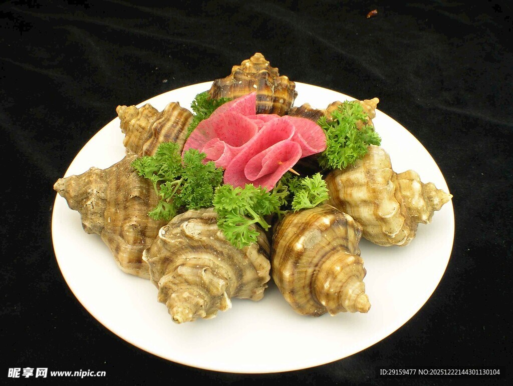 摆盘精致的海螺配生鱼片