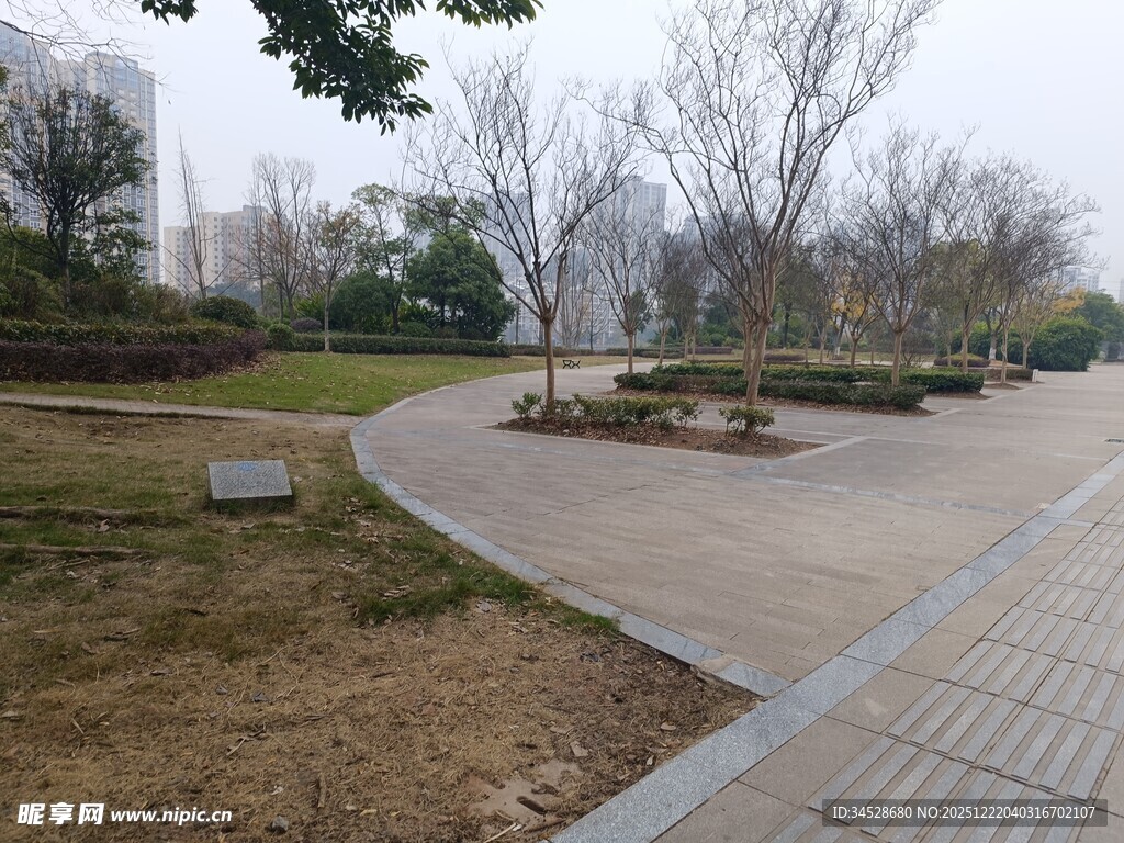 城市公园冬日休闲步道