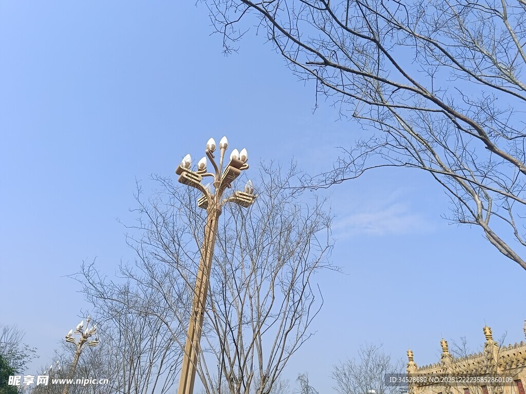 户外景观路灯与晴朗天空