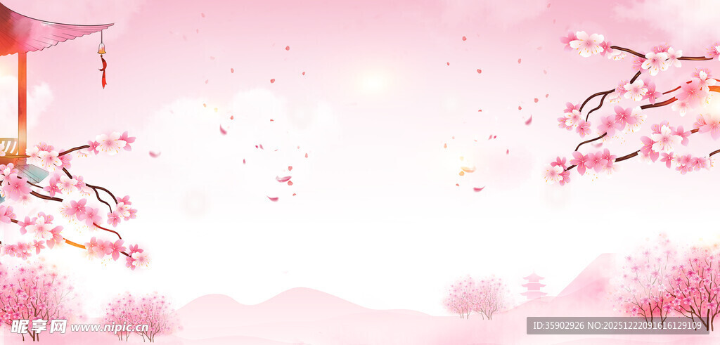 粉色古风浪漫桃花背景图