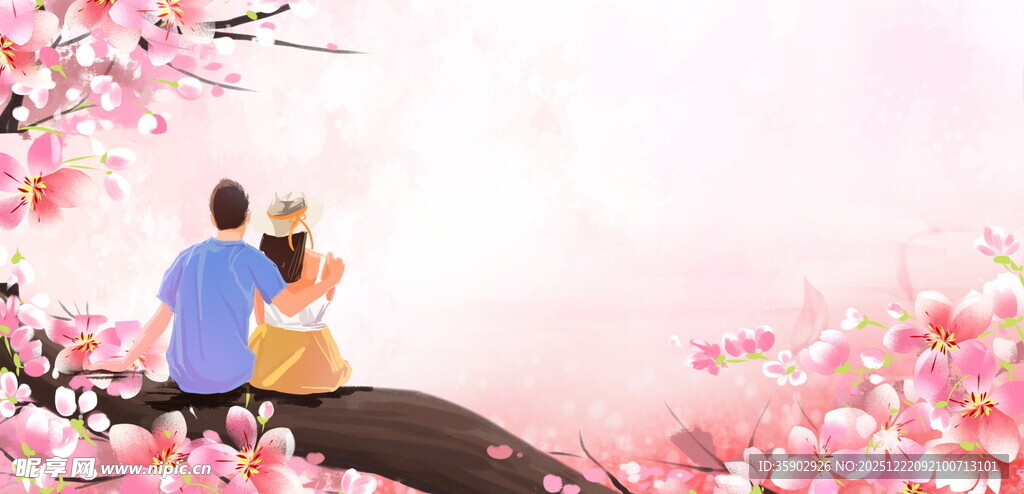 情侣赏樱图