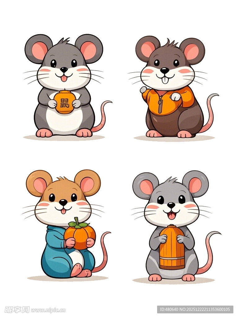 可爱老鼠手持礼物插画