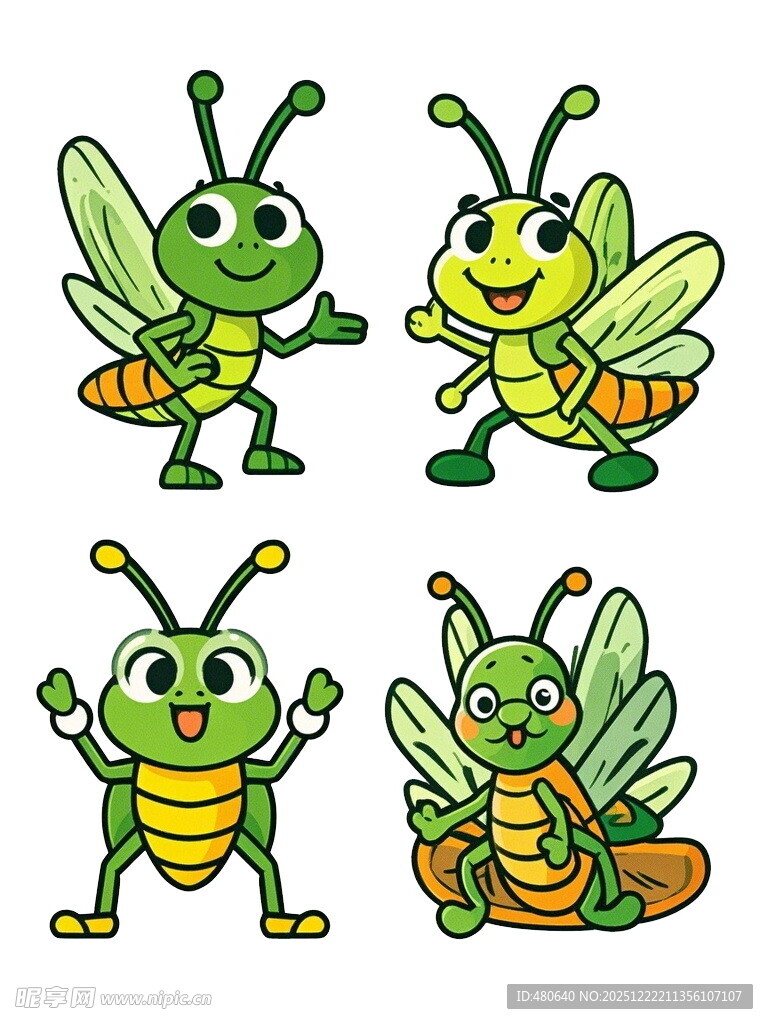 可爱卡通蚱蜢形象集合