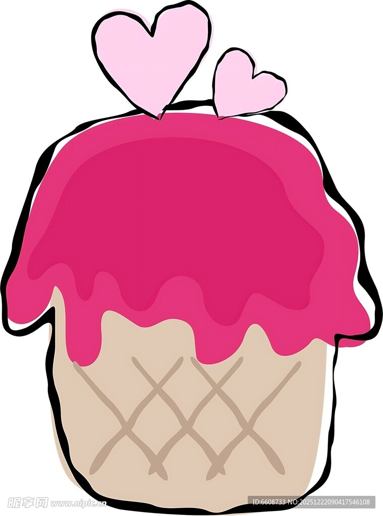 粉色爱心装饰的可爱纸杯蛋糕