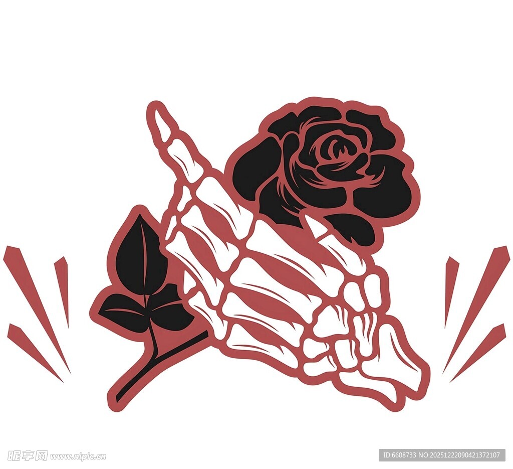 骷髅手捧玫瑰图案设计