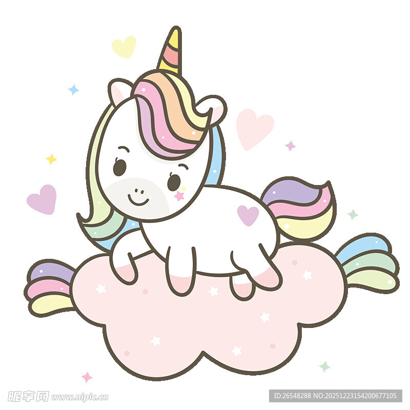 云朵上的可爱独角兽