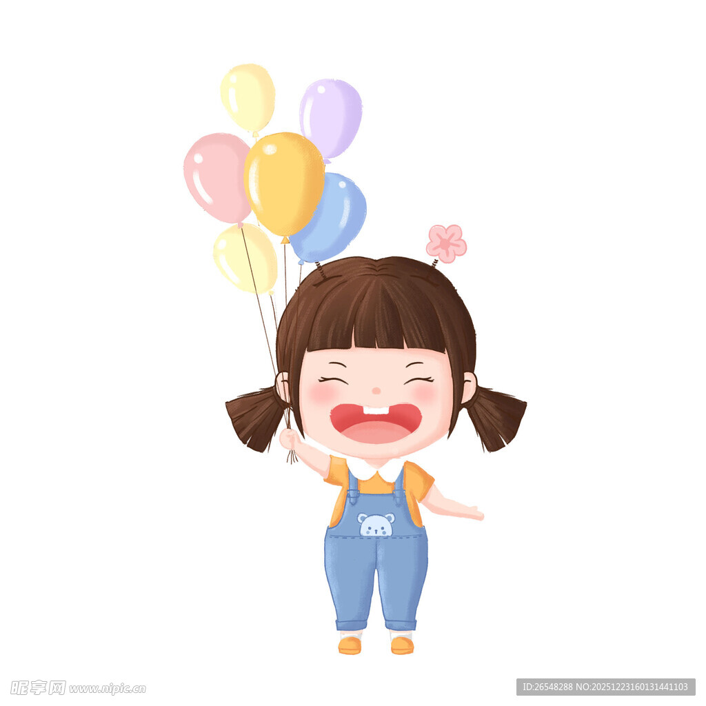 手持气球的开心小女孩