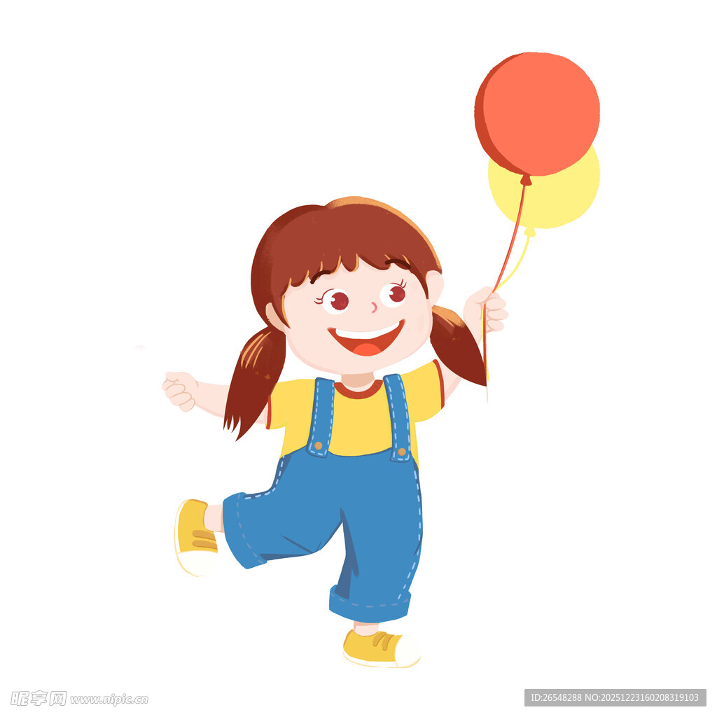 快乐小女孩手持彩色气球