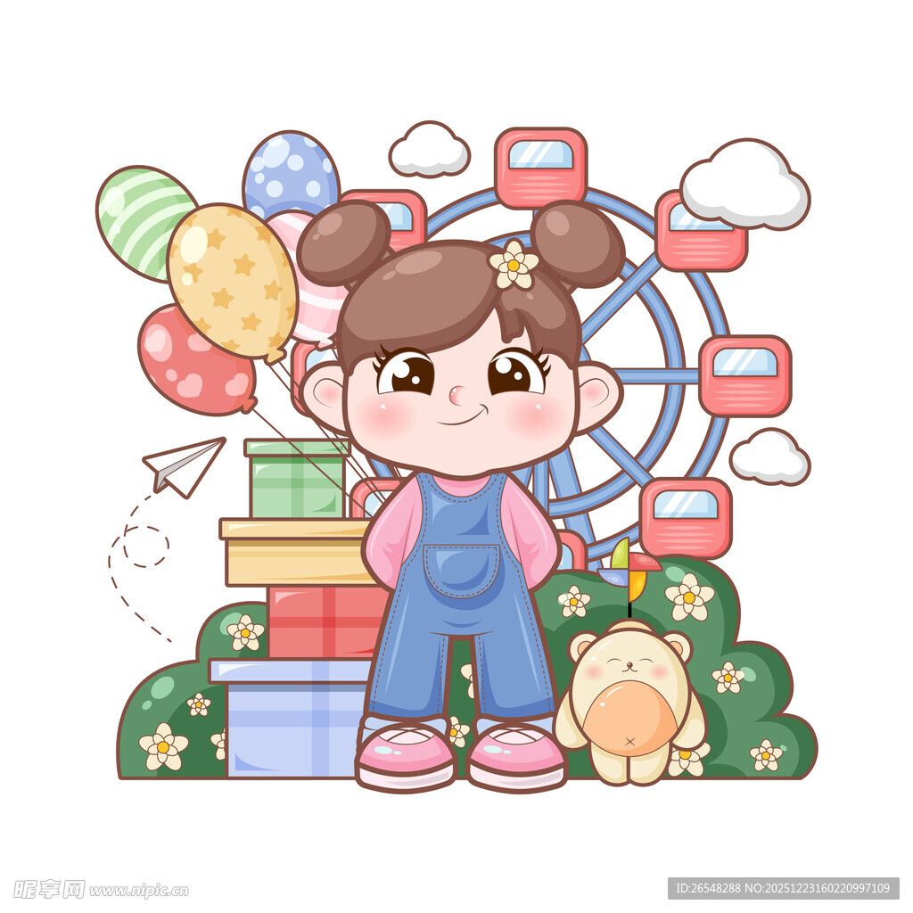 小女孩在游乐园玩耍