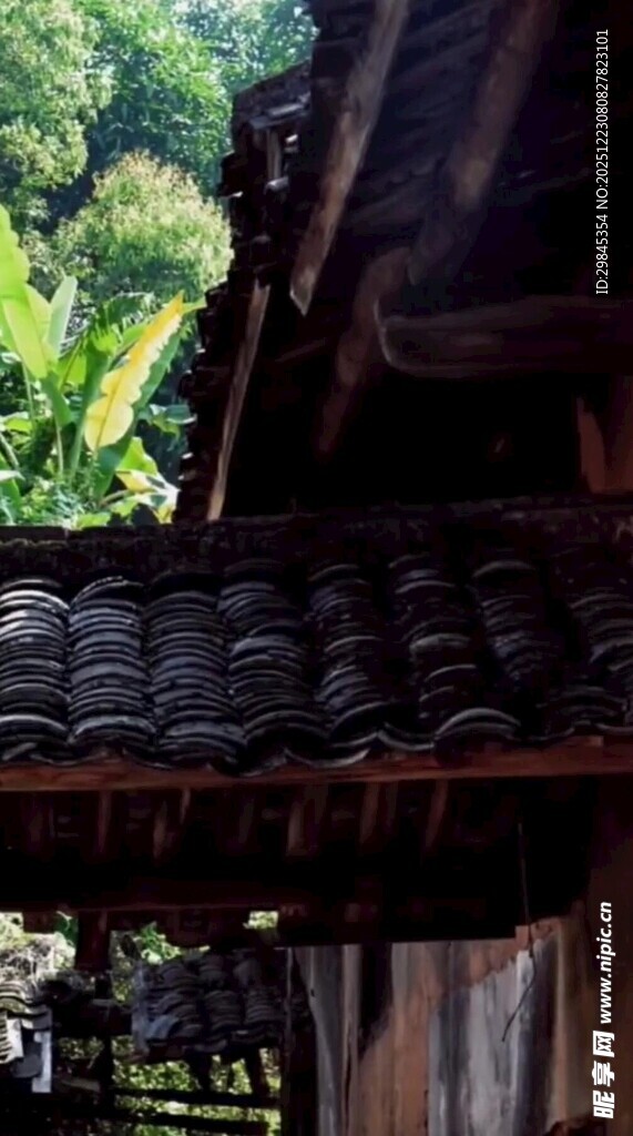 古朴木屋与葱郁山林