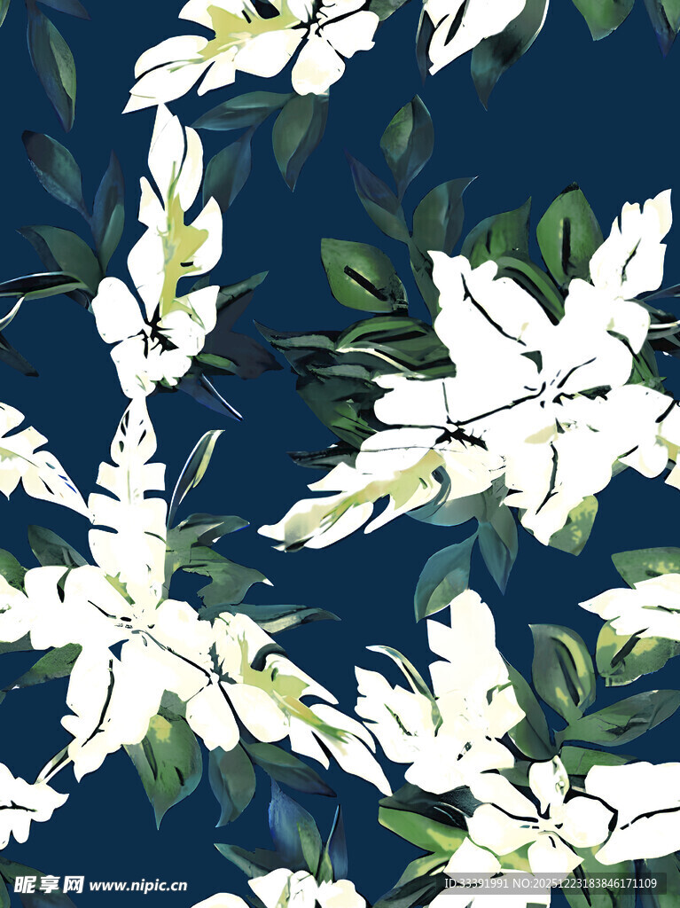 深蓝色底白色花