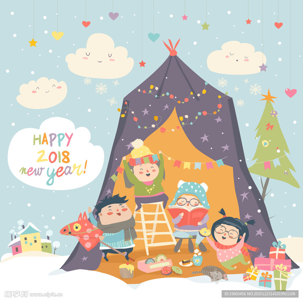 儿童在帐篷内欢乐庆祝生日