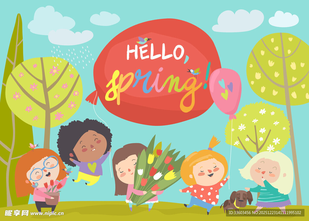 欢乐儿童春日玩耍场景