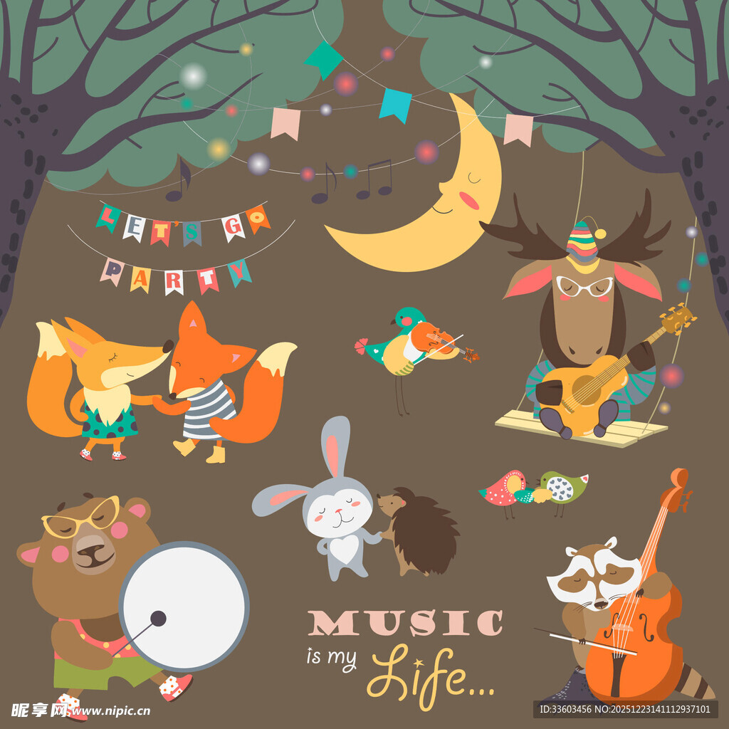 森林动物的音乐之夜