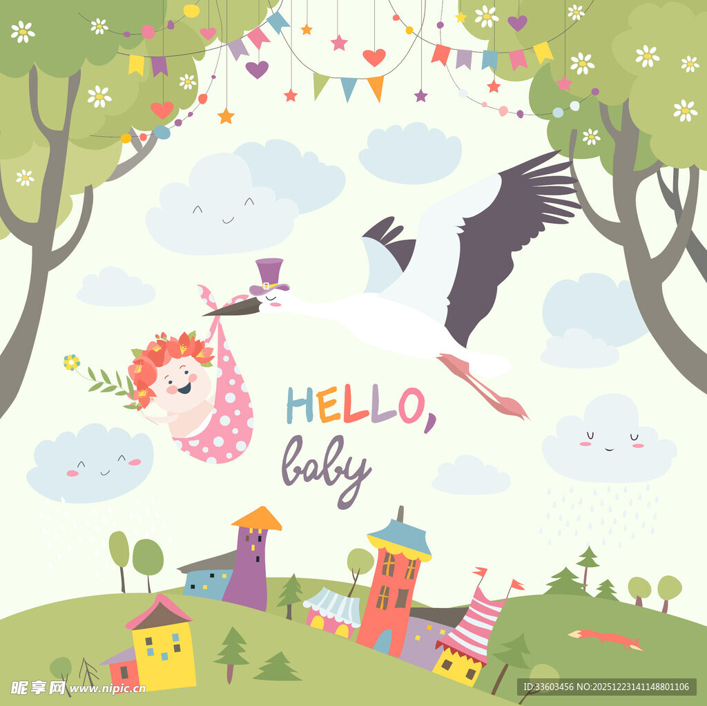 梦幻婴儿主题童趣插画场景