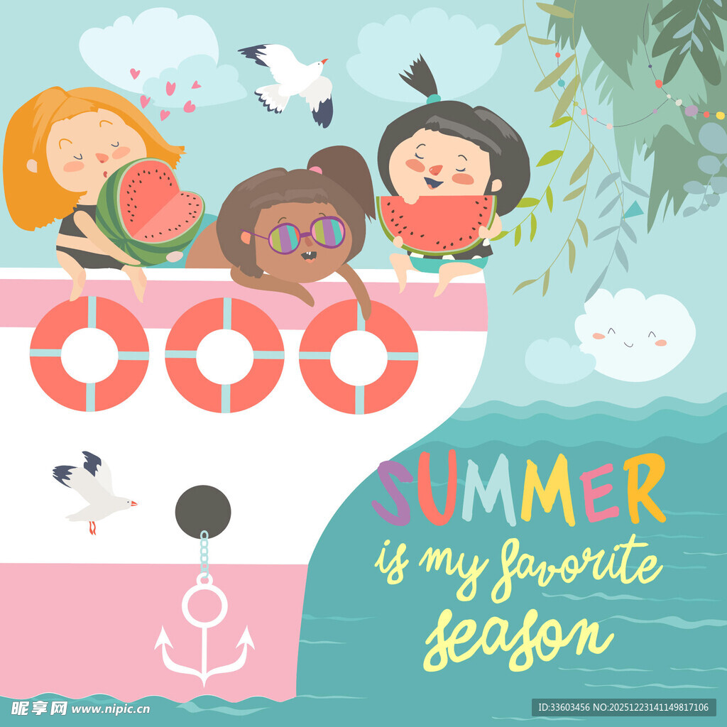 夏日乘船的欢乐儿童