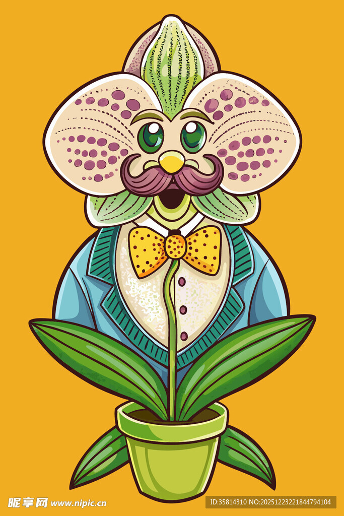 拟人兰花绅士插画