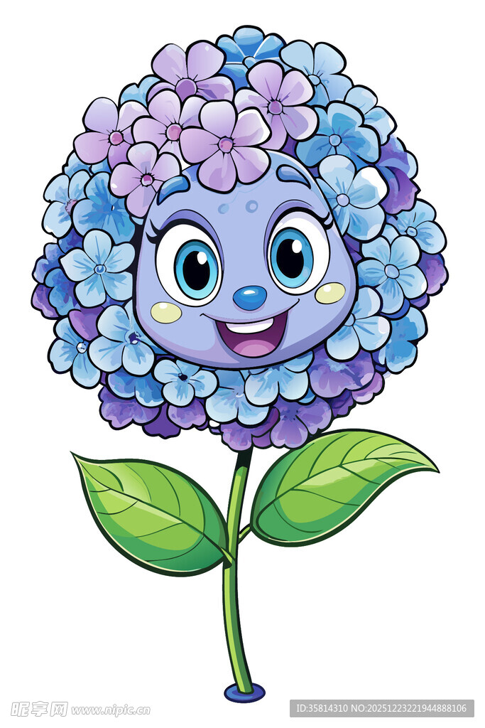 可爱笑脸绣球花插画