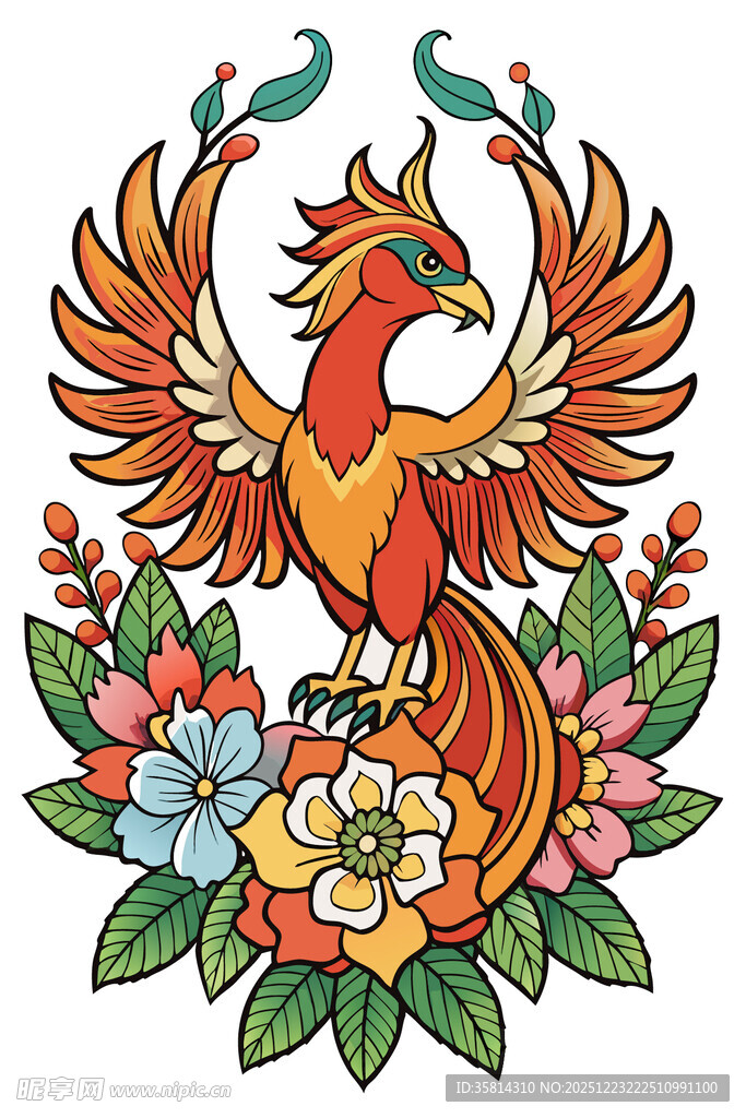凤凰花卉图案设计