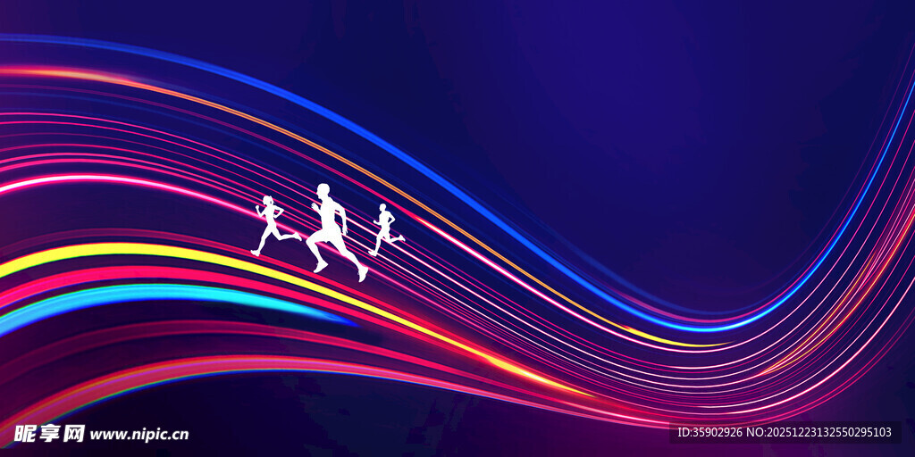 动感线条上的奔跑人物背景