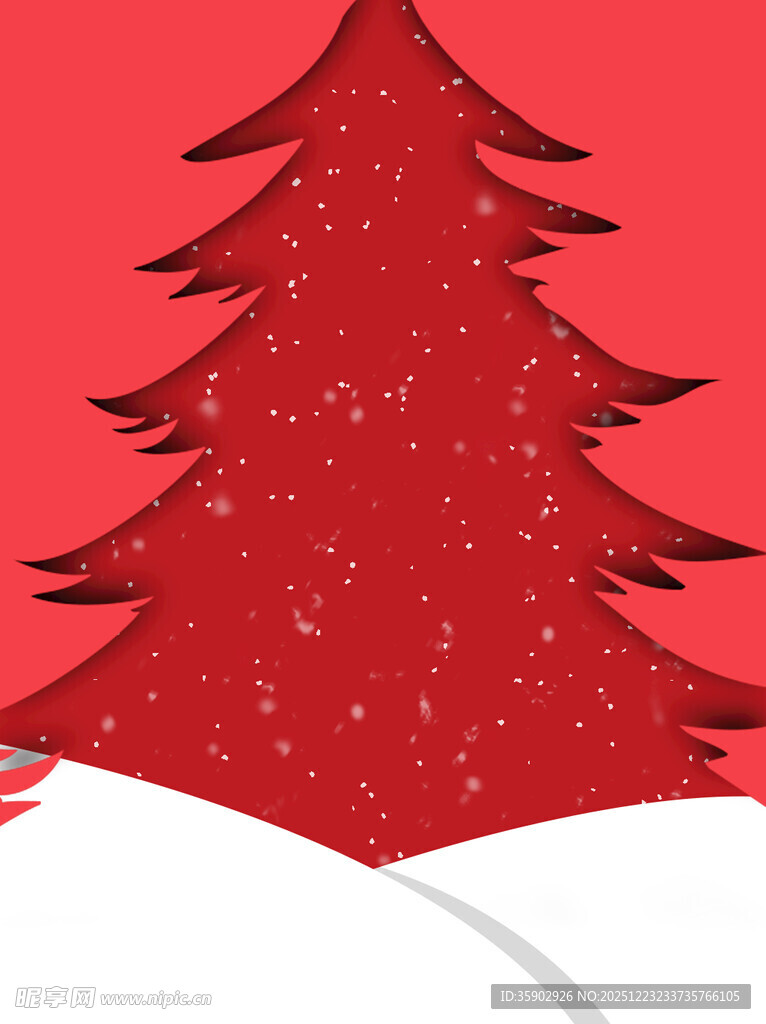 红色圣诞树雪景插画