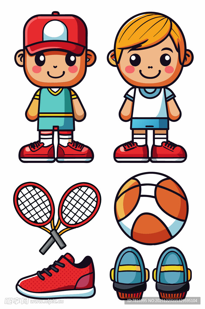 两个男孩与运动装备