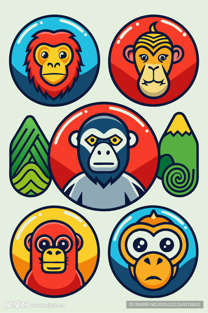 多彩猴子图标集合