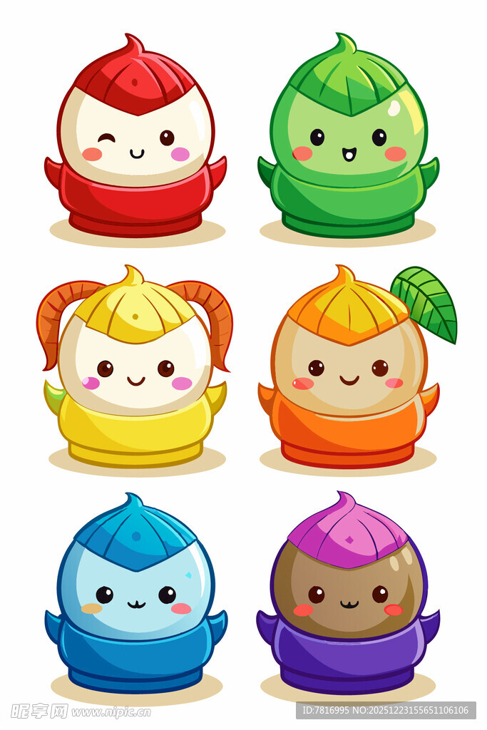 可爱多彩卡通蔬菜角色