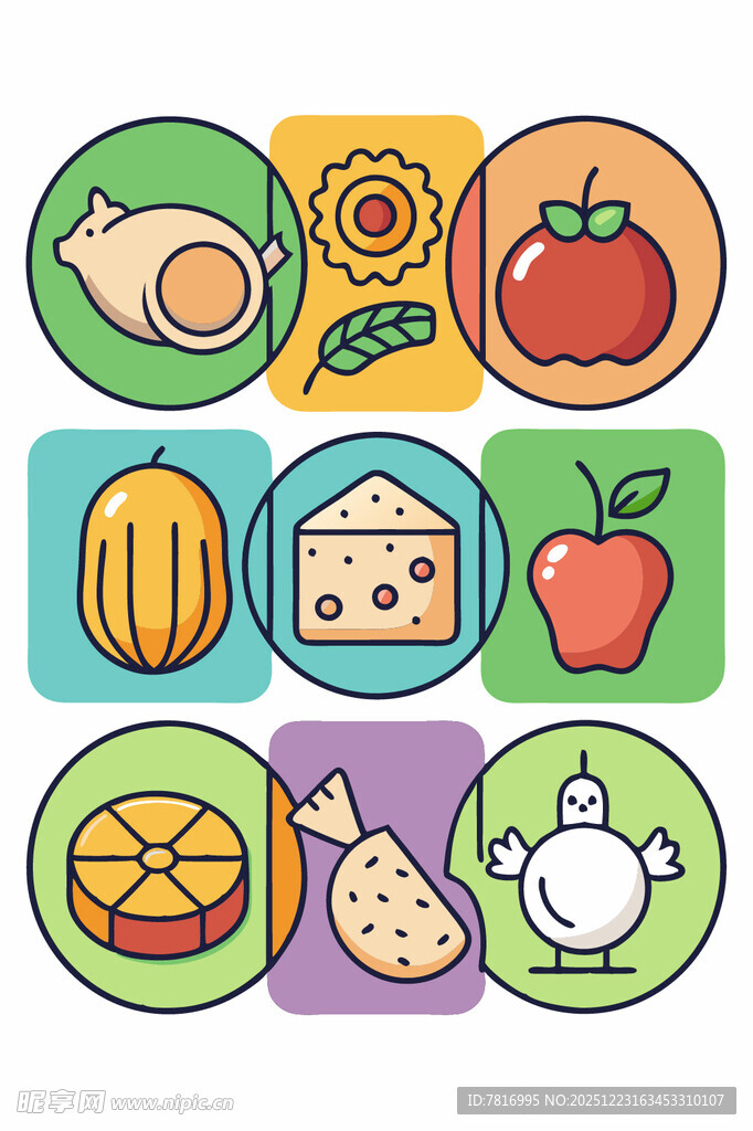 多彩卡通食物图标集合
