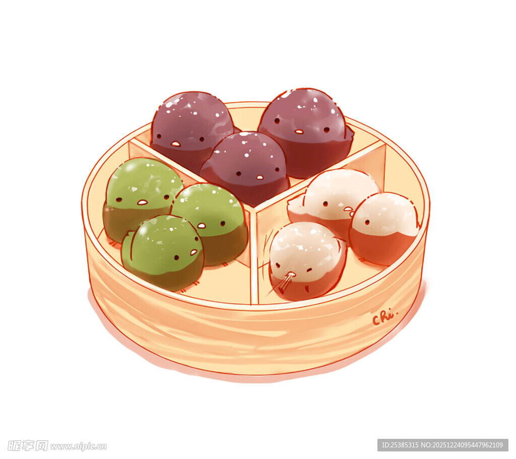 竹制蒸笼里的多彩美味点心