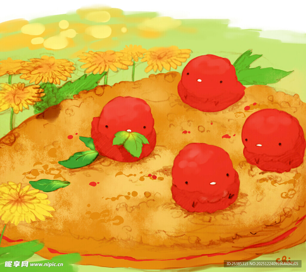田园风草莓甜点插画