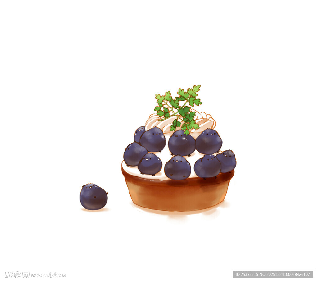 水彩画中的一碗紫葡萄