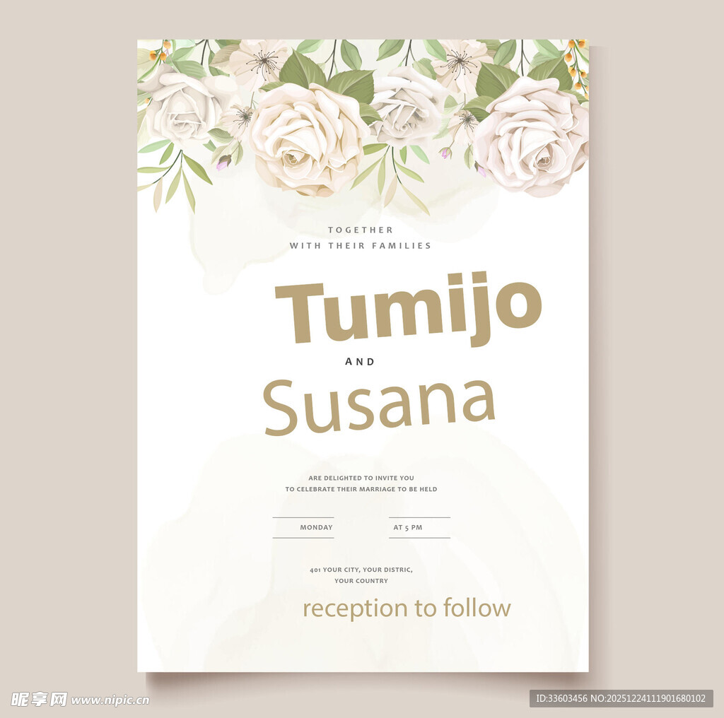 花卉装饰婚礼请柬设计