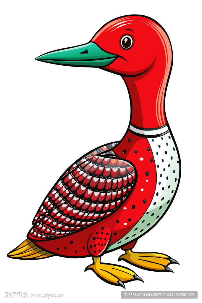 彩色图案装饰的红身水鸟