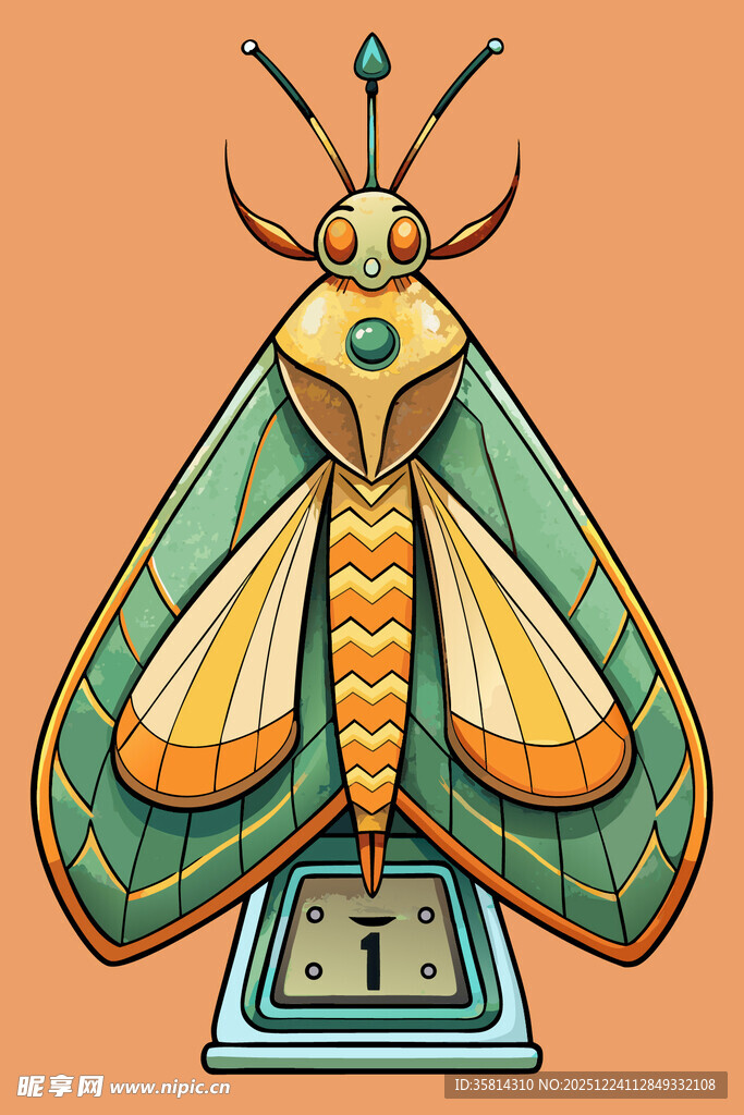 彩色飞蛾立于方形物体上