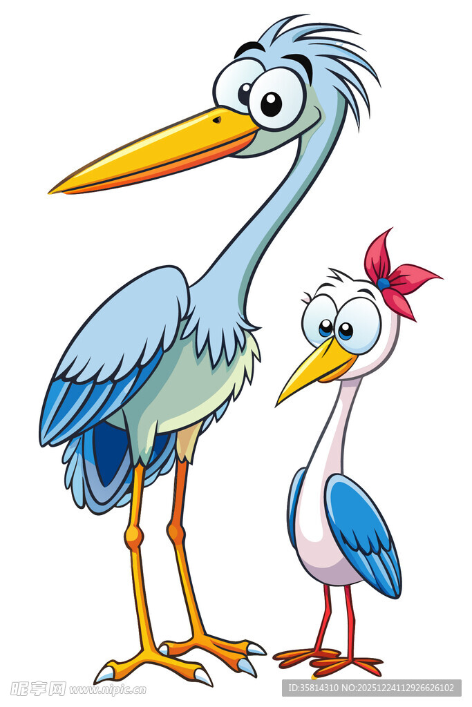 两只鹳的可爱卡通形象