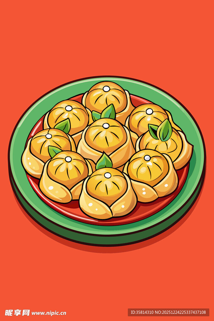 一盘美味饺子插画