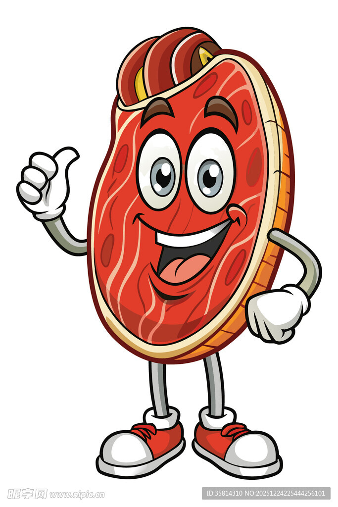 卡通牛排角色开心竖拇指
