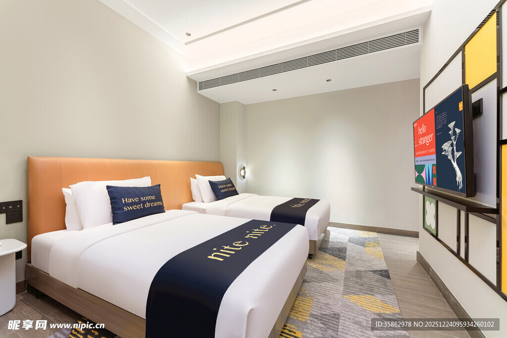 现代简约风格双床酒店客房